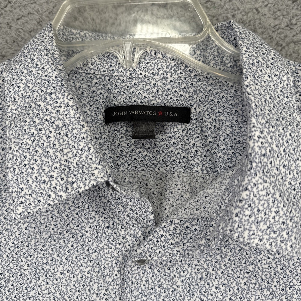 John Varvatos USA Shirt Mens Large Geometric Pattern L/S Button Up White Blue